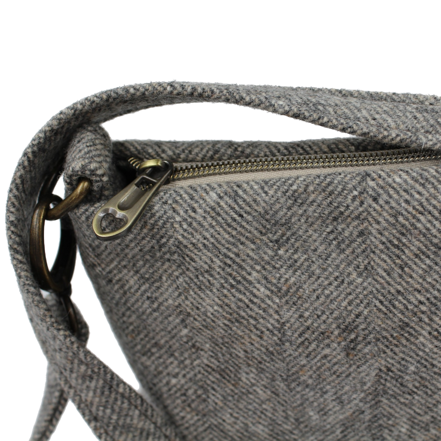 Grey Herringbone Tweed Antique Gold Hardware