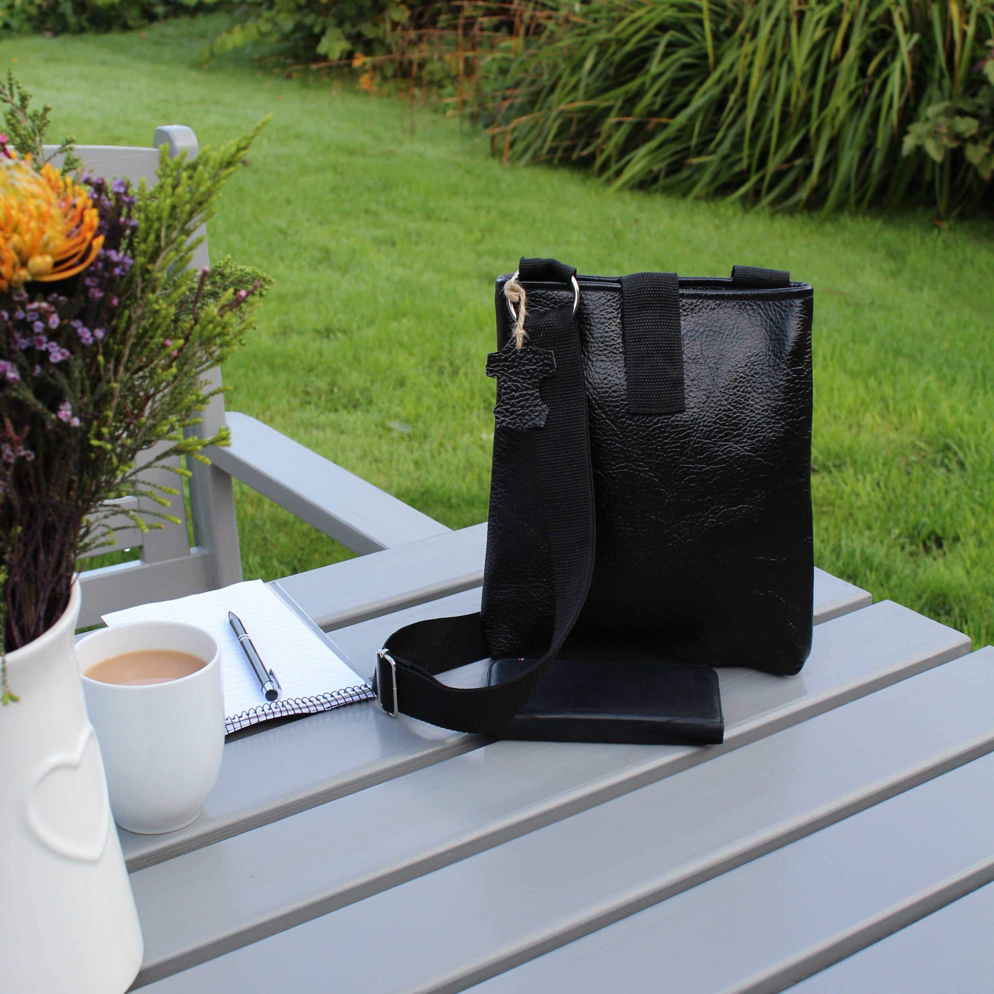 Black document bag made from genuine leather