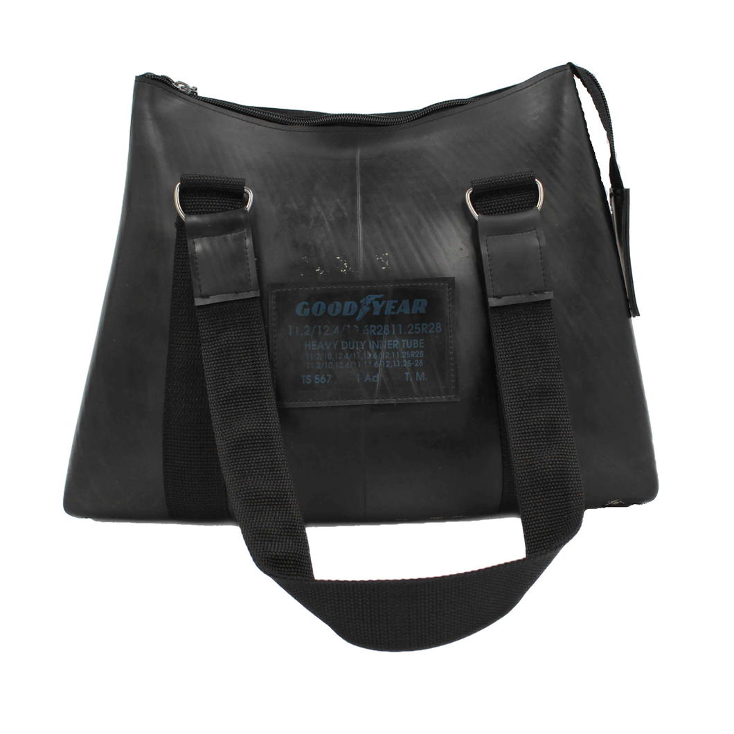 black recycled rubber shoulder bag
