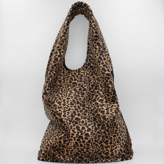 Faux Fur Leopard Print Slouch Bag