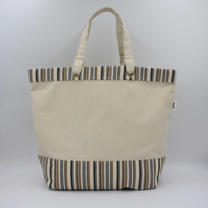Canvas tote bag with cappuccino brown stripes